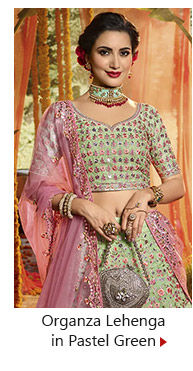Embroidered Organza Lehenga in Pastel Green