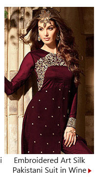 Embroidered Georgette and Art Silk Pakistani Suit in Wine