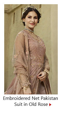 Embroidered Net Pakistani Suit in Old Rose