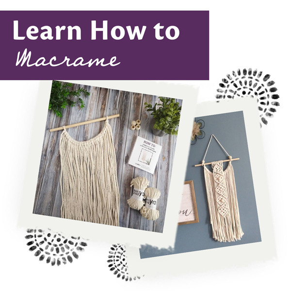 Learn How to Macrame. DIY Macrame Wall Hanging Kit includes a dowel, macrame cording, wooden beads, and instructions
