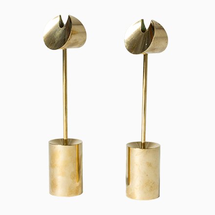 Image of Mid-Century Brass Candleholders by Pierre Forssell for Skultuna, Set of 2