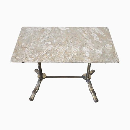 Image of Vintage Gilded Bronze Coffee Table with Marble Top, 1950s