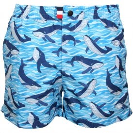Antartic Orca Print Swim Shorts, Antarctic Blue