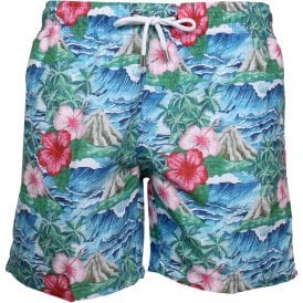Oahu Floral Print Swim Shorts, Blue/Green/Pink