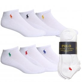 6-Pack Sports Trainer Socks, White with multicolour polo player