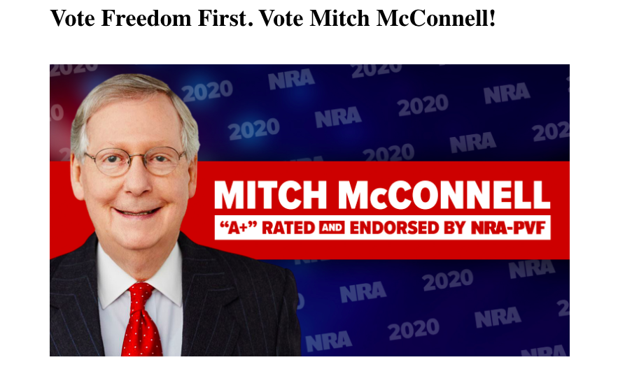 Mitch McConnell: A+ Rated and endorsed by the NRA.