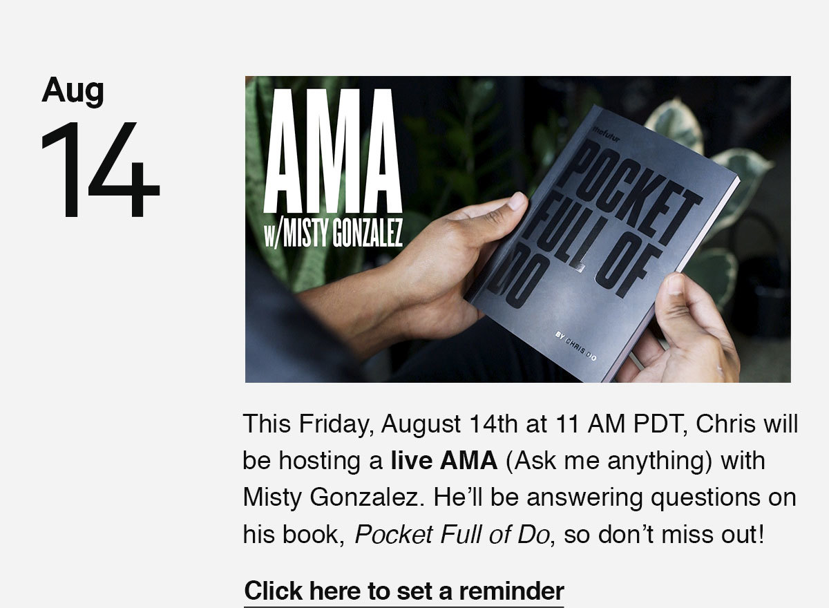 Click here to set a reminder for our livestream this Friday. Chris will be hosting a live AMA for all things Pocket Full of Do.
