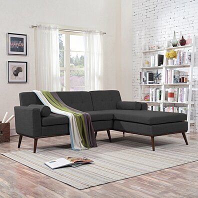 Sophia Mid Century Modern 2 Piece Fabric Sectional Sofa and Lounge Set