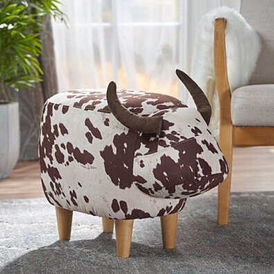 Bertha Milk Cow Patterned Velvet Ottoman