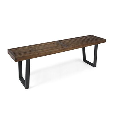 Joa Patio Dining Bench, Acacia Wood with Iron Legs, Modern, Contemporary