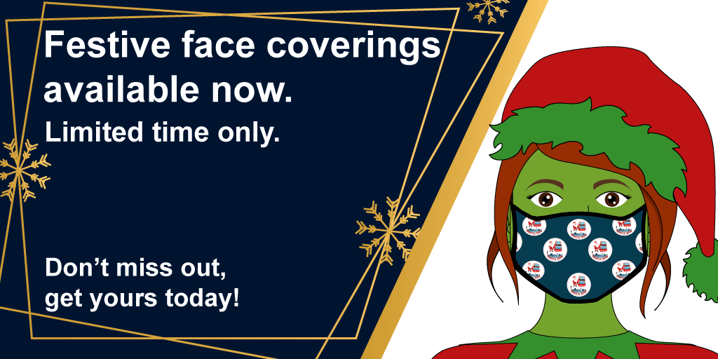 GIF of the two festive face covering designs