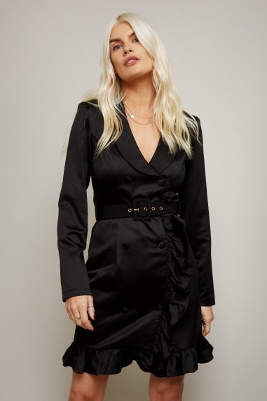 Vittoria Black Double-Breasted Belted Blazer Dress