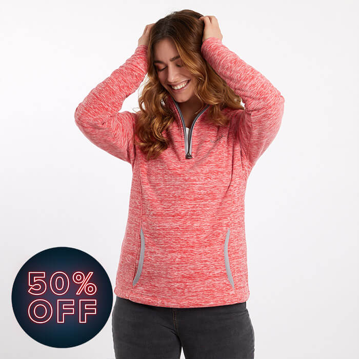 Nancy 1/4 Zip Melange Fleece Sweatshirt Radical Red