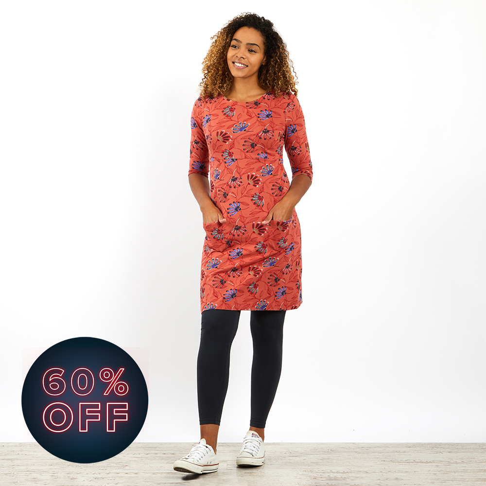 Starshine Printed Jersey Dress Burnt Orange