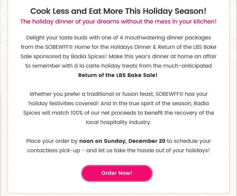 Cook Less and Eat More This Holiday Season! / Order Now! button