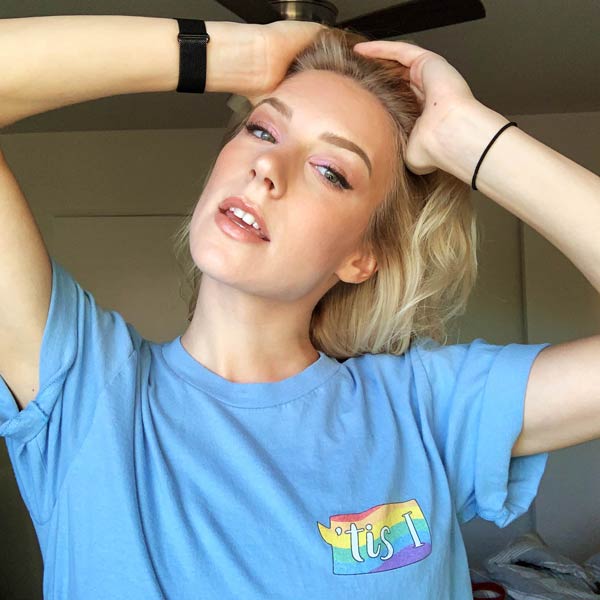 Courtney from Smosh wearing Baby Blue Tis I Pride Tee