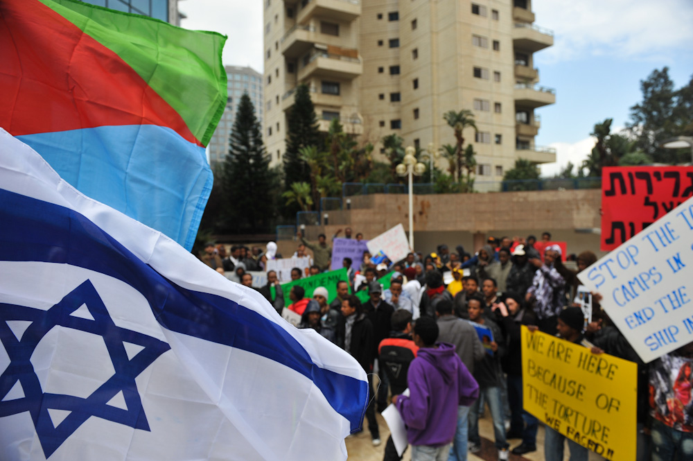 A gathering in Tel Aviv for asylum-seeker rights