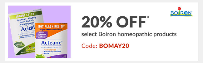 20% off* select Boiron homeopathic products - Code: BOMAY20