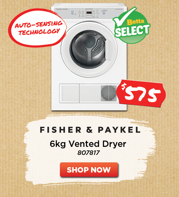 FISHER & PAYKEL 6KG VENTED DRYER WITH AUTO-SENSING TECHNOLOGY