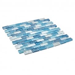 Hammered Pearl Aqua Brick (2.3cm x 4.8cm) 30cm x 30cm Mosaic