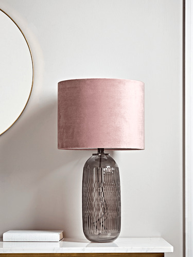 Smoke Glass & Velvet Table Lamp