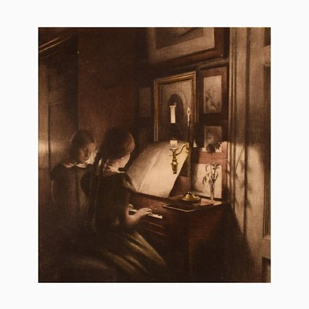 Image of Interior with Two Girls at the Piano Etching by Peter Ilsted