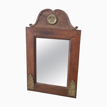 Image of Antique Walnut Wall Mirror with Gilded Bronze Decorations