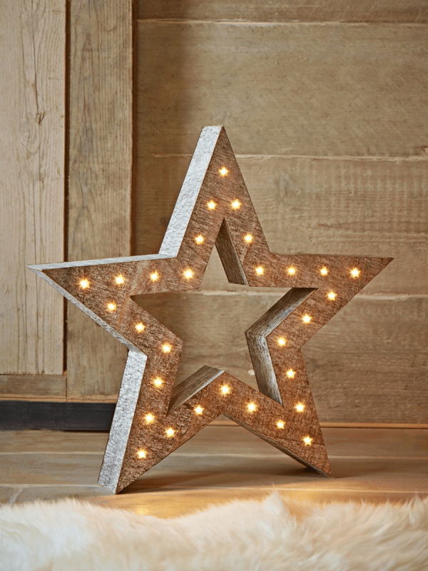 Whitewashed Wooden Lit Star