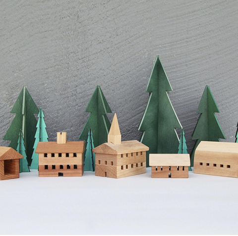 Wooden Holiday Village Set