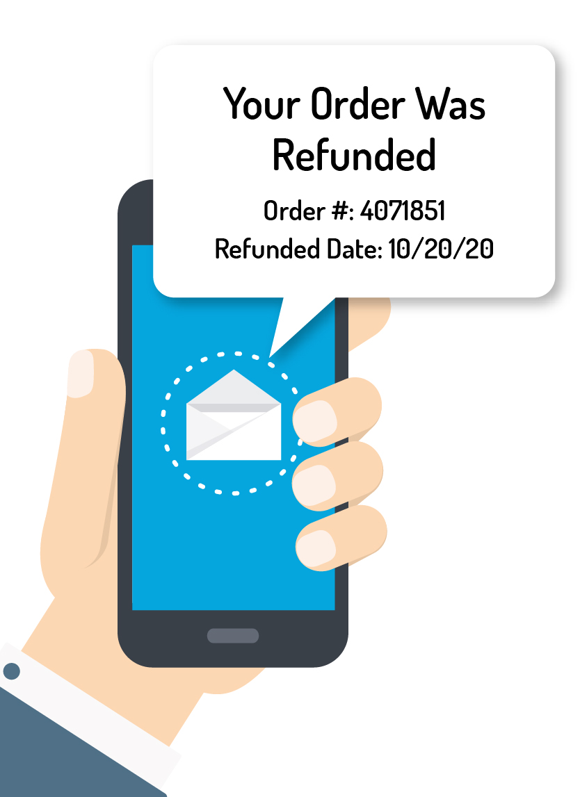 Phone showing order was refunded message