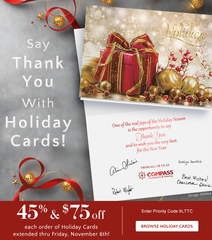 Say Thank You with Holiday Cards! 45% & $75 off Holiday Cards thru 11/6 - use Priority Code 9LTTC