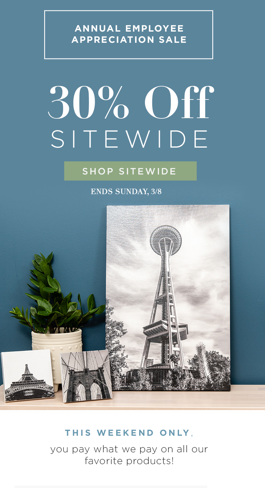 Annual Employee Appreciation Sale  30% Off Sitewide  Ends Sunday, 3/8  SHOP SITEWIDE