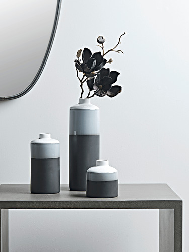 Three Monochrome Dipped Vases