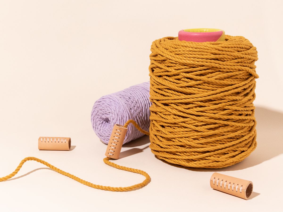 Mustard and Lavender Rope with Leather beads