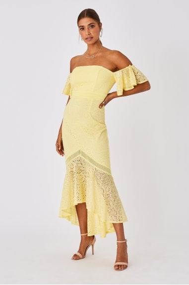 Tandi Lemon Zest Lace Bardot Maxi Dress