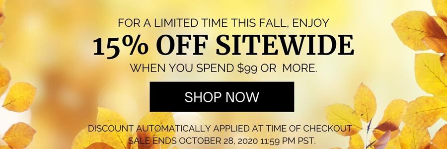 Fall Sale | Save 15% when you spend $99 or more.