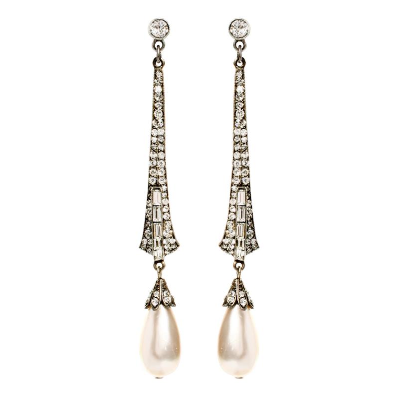 Crystal Deco Linear Pearl Drop Earrings