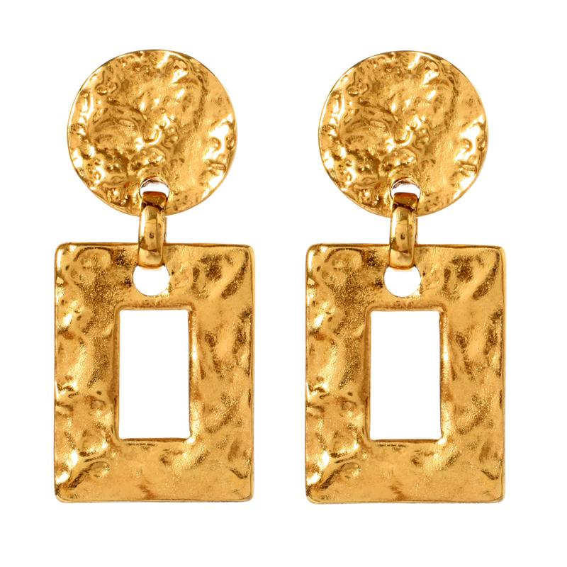Classic Gold Square Drop Clip Earrings