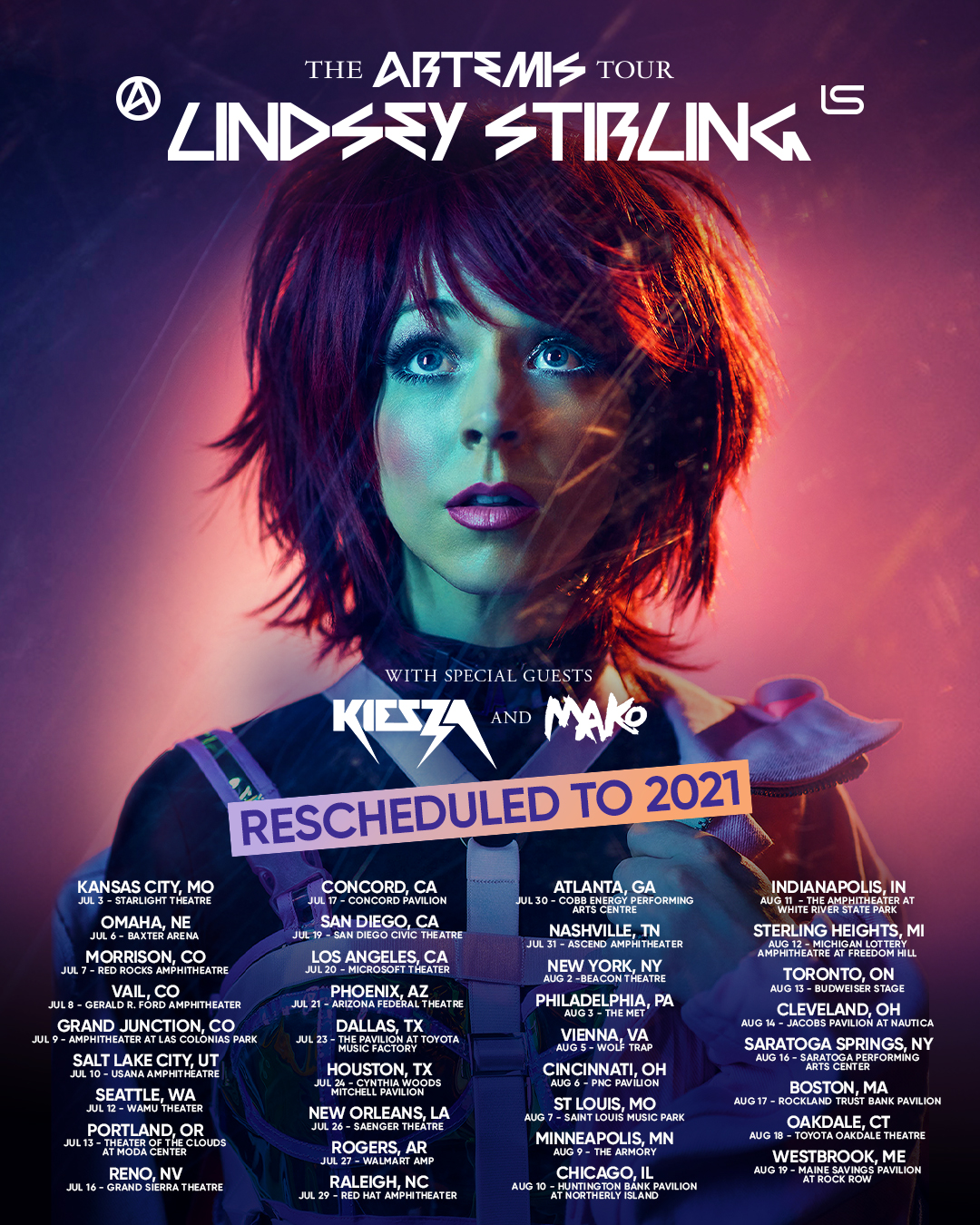 Poster: The Artemis Tour Lindsey Stirling RESCHEDULED TO 2021