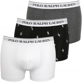 3-Pack Polo Player & Solid Boxer Trunks, Black/White/Charcoal