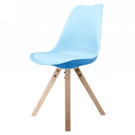Eiffel Inspired Blue Dining Chair with Square Pyramid Light Wood Legs