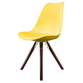Eiffel Inspired Yellow Plastic Dining Chair with Pyramid Dark Wood Legs