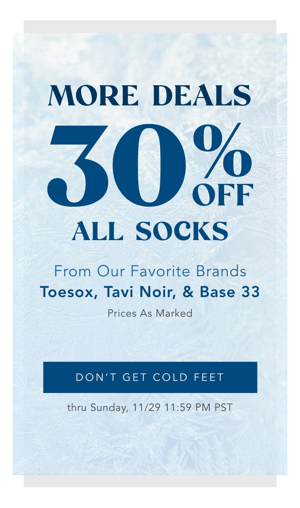 30% off all socks