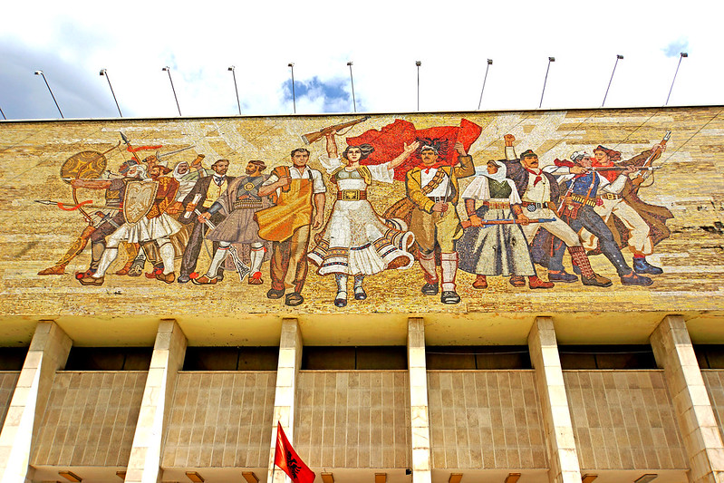 The National Museum of History in Tirana, Albania features a large mosaic with nationalist imagery.