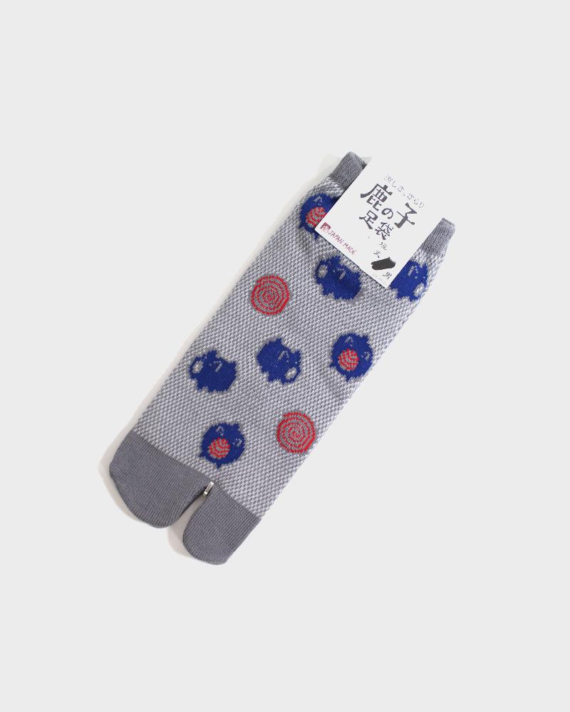 Image of Tabi Ankle Socks, Grey With Blue Pig