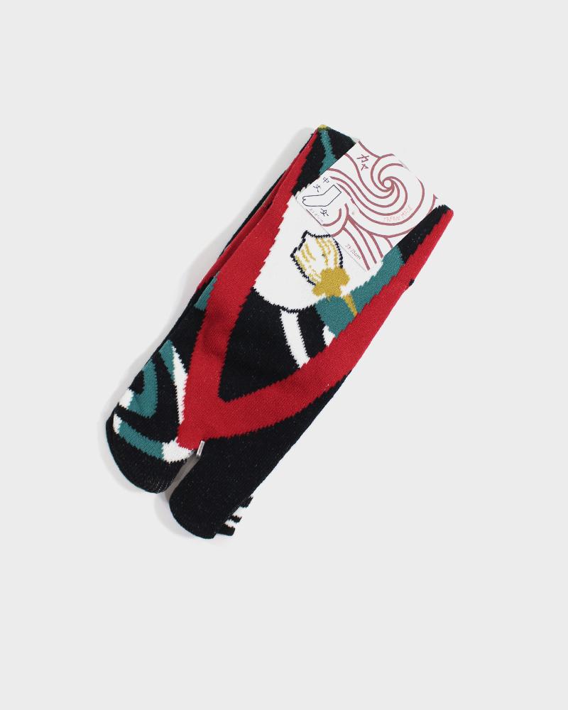 Image of Tabi Socks, Black, Red  & White Tsubaki