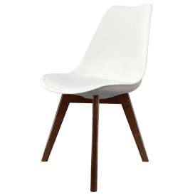 Eiffel Inspired White Plastic Dining Chair with Squared Dark Wood Legs