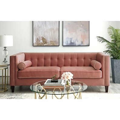 Pax Velvet Button Tufted Sofa - Espresso Tapered Legs | Square Arms | By Inspired Home