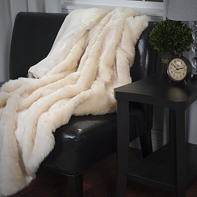 Lavish Home Luxury Long Haired Faux Fur Throw - Beige