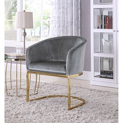 Lippi Accent Club Chair Velvet Upholstered Half-Moon Gold Plated Solid Metal U-Shaped Base